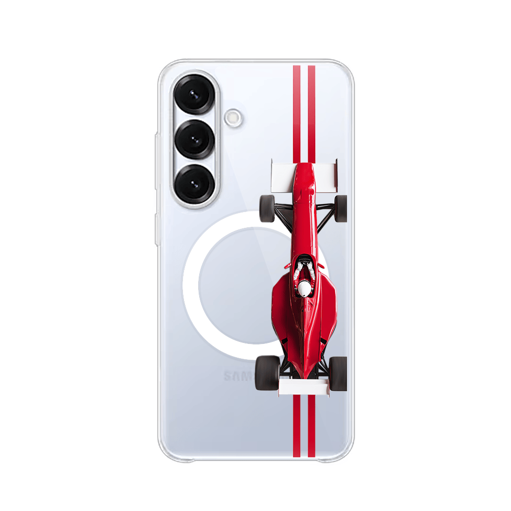 Etui do Samsung Galaxy S25 Edge z MagSafe przeźroczyste, silikonowe Flexi, Szybkie Auta, czerwone F1