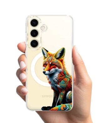 Etui do Samsung Galaxy S24 z MagSafe przeźroczyste, silikonowe Flexi, Dzika Mandala, Lis