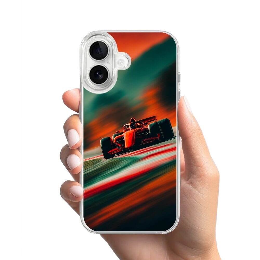 Etui do iPhone 16 z MagSafe przeźroczyste, silikonowe Flexi, Szybkie Auta, Wyścig F1 - obrazek 2