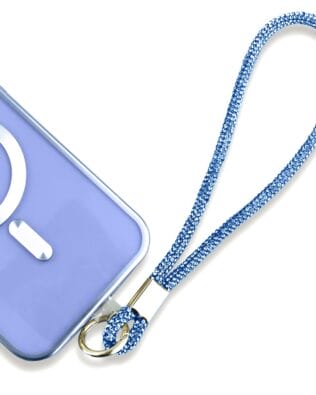 Krótka smycz, pasek na nadgarstek do telefonu, jasny niebieski, błyszcząca
