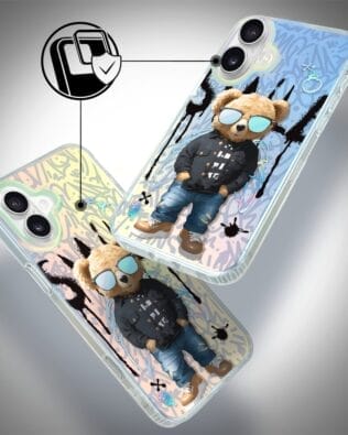 Etui do iPhone 16 IBIZU California Sunset, zmieniające kolor, Graffiti Boy, artystyczny miś