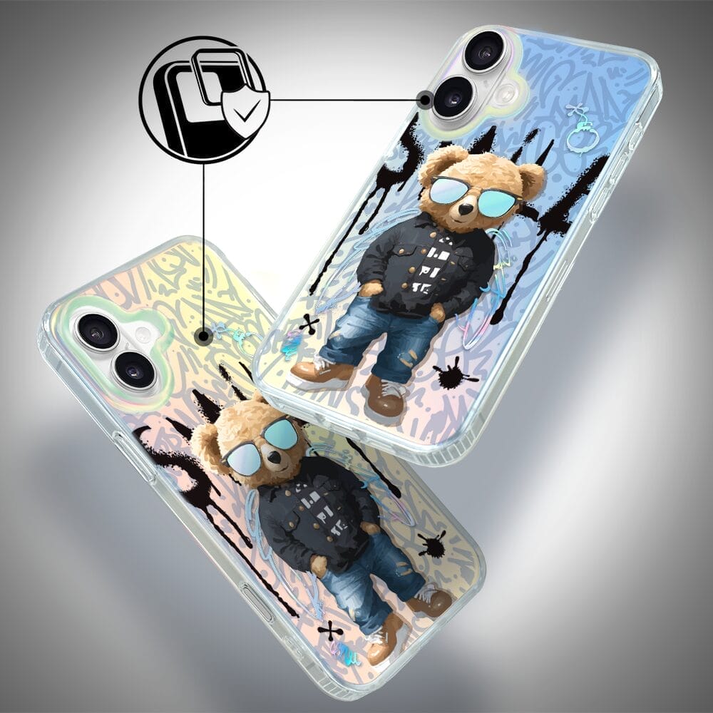 Etui do iPhone 16 IBIZU California Sunset, zmieniające kolor, Graffiti Boy, artystyczny miś - obrazek 2