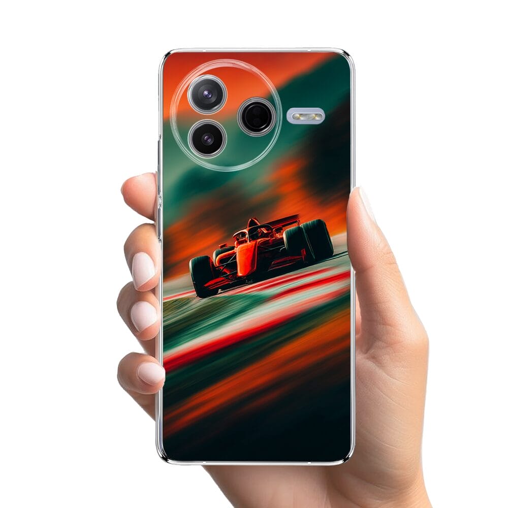Etui do Xiaomi POCO F7 Pro przeźroczyste, silikonowe Flexi, Szybkie Auta, Wyścig F1 - obrazek 2