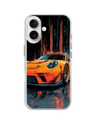 Etui do iPhone 16 Plus przeźroczyste, silikonowe Flexi, Szybkie Auta, Pomarańczowa 911