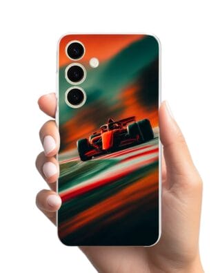 Etui do Samsung Galaxy S24 przeźroczyste, silikonowe Flexi, Szybkie Auta, Wyścig F1
