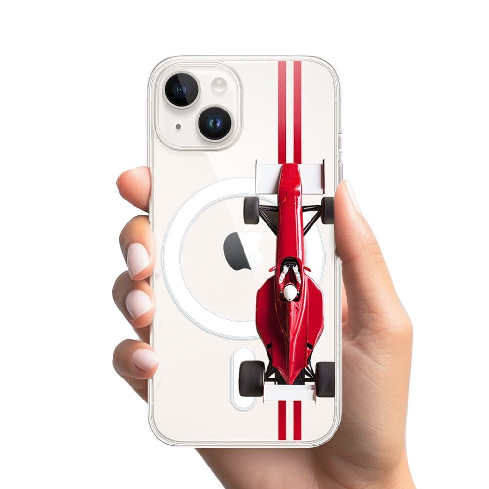 Etui do iPhone 14 z MagSafe przeźroczyste, silikonowe Flexi, Szybkie Auta, czerwone F1 - obrazek 2