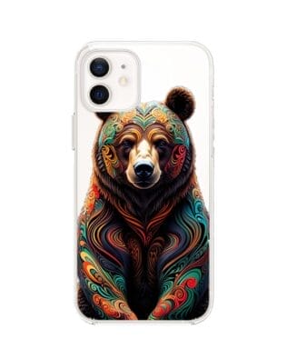 Etui do iPhone 12 przeźroczyste, silikonowe Flexi, Dzika Mandala, Niedźwiedź