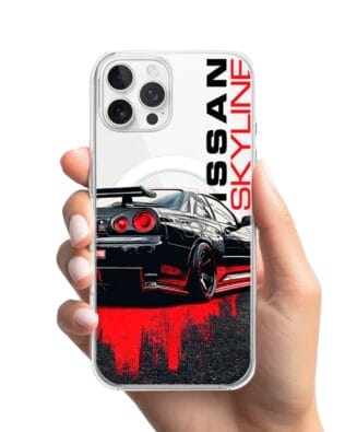 Etui do iPhone 12 Pro Max z MagSafe przeźroczyste, silikonowe Flexi, Szybkie Auta, czarny Skyline