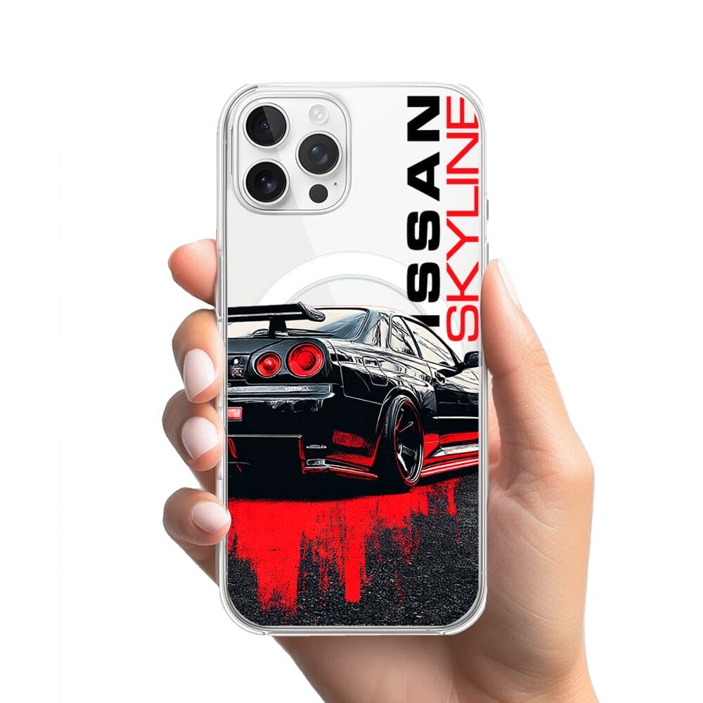 Etui do iPhone 12 Pro Max z MagSafe przeźroczyste, silikonowe Flexi, Szybkie Auta, czarny Skyline - obrazek 2