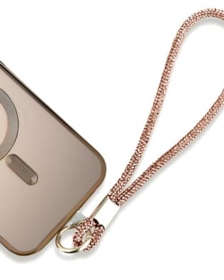 Krótka smycz, pasek na nadgarstek do telefonu, ciemny złoty, błyszcząca