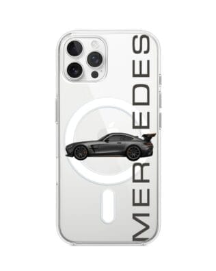 Etui do iPhone 12 Pro Max z MagSafe przeźroczyste, silikonowe Flexi, Szybkie Auta, Stalowe AMG-GT