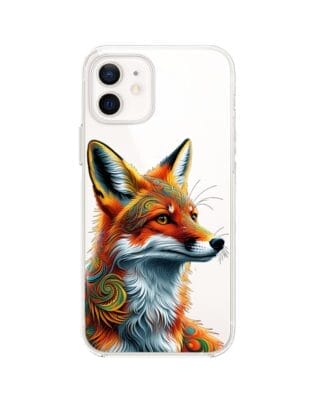 Etui do iPhone 12 przeźroczyste, silikonowe Flexi, Dzika Mandala, Twarz lisa
