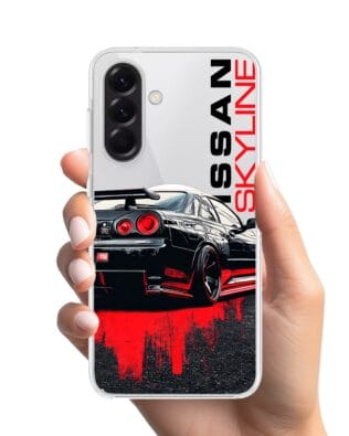 Etui do Samsung Galaxy A56 5G z MagSafe przeźroczyste, silikonowe Flexi, Szybkie Auta, czarny Skyline