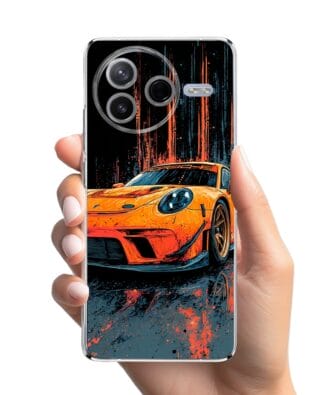 Etui do Xiaomi POCO F7 Pro przeźroczyste, silikonowe Flexi, Szybkie Auta, Pomarańczowa 911