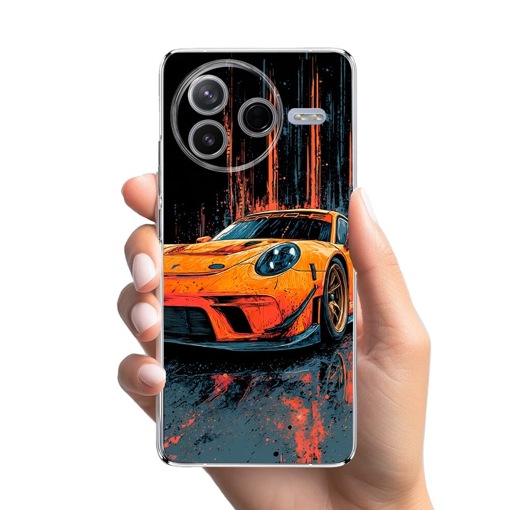 Etui do Xiaomi POCO F7 Pro przeźroczyste, silikonowe Flexi, Szybkie Auta, Pomarańczowa 911 - obrazek 2