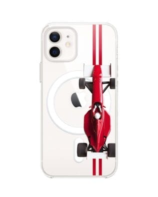 Etui do iPhone 12 Mini z MagSafe przeźroczyste, silikonowe Flexi, Szybkie Auta, czerwone F1