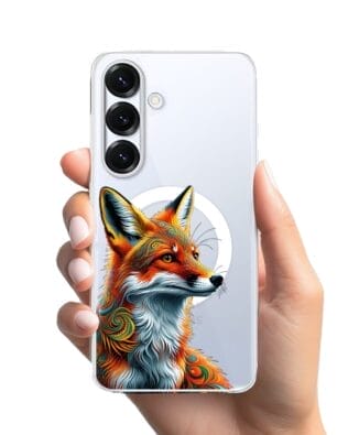 Etui do Samsung Galaxy S25 z MagSafe przeźroczyste, silikonowe Flexi, Dzika Mandala, Twarz lisa