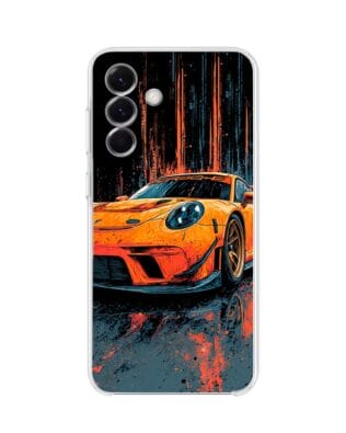 Etui do Samsung Galaxy A56 5G przeźroczyste, silikonowe Flexi, Szybkie Auta, Pomarańczowa 911