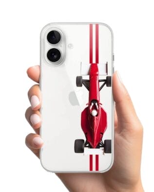 Etui do iPhone 16 przeźroczyste, silikonowe Flexi, Szybkie Auta, czerwone F1