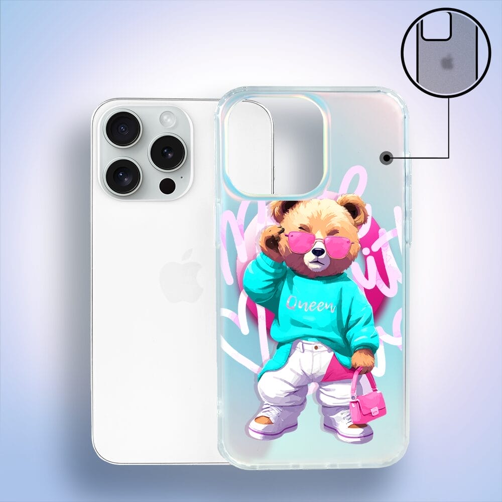 Etui do iPhone 16 Pro Max IBIZU California Sunset, zmieniające kolor, Pink Queen, stylowy miś - obrazek 2