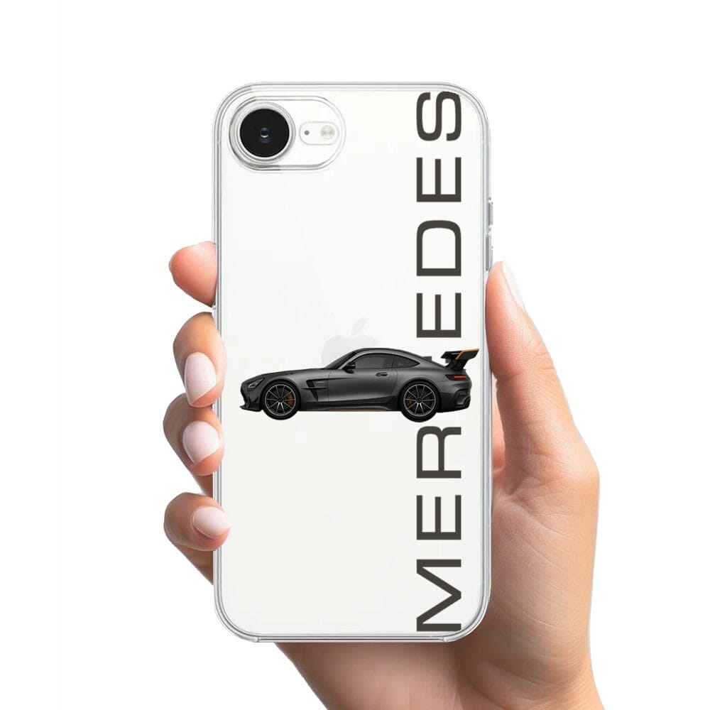 Etui do iPhone 16e przeźroczyste, silikonowe Flexi, Szybkie Auta, Stalowe AMG-GT - obrazek 2