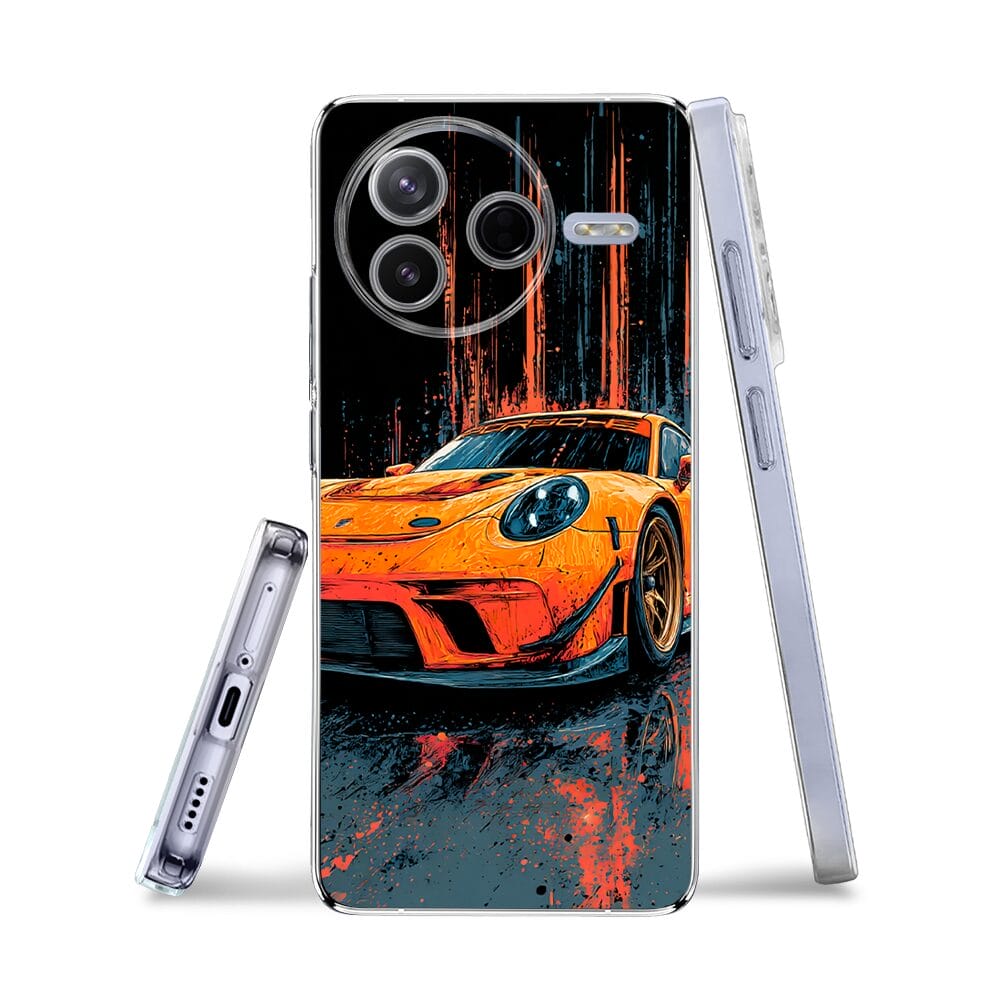 Etui do Xiaomi POCO F7 Pro przeźroczyste, silikonowe Flexi, Szybkie Auta, Pomarańczowa 911 - obrazek 3