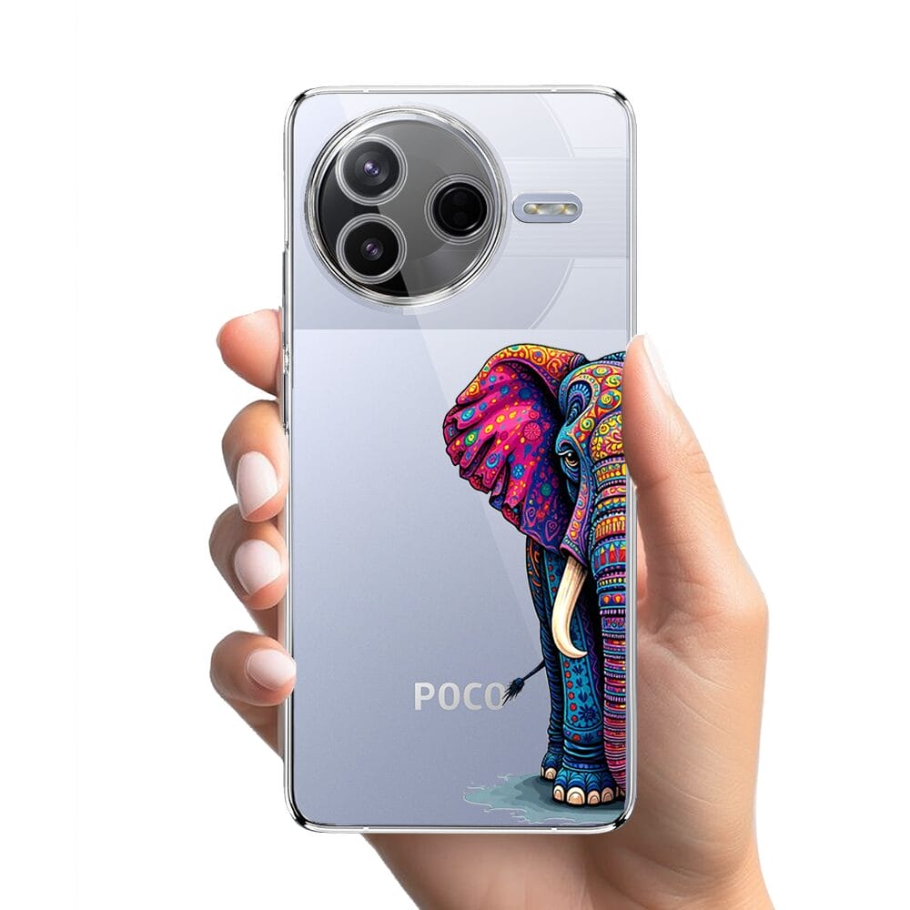 Etui do Xiaomi POCO F7 Pro przeźroczyste, silikonowe Flexi, Dzika Mandala, Słoń - obrazek 2
