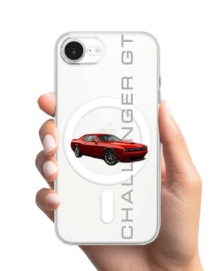 Etui do iPhone 16e z MagSafe przeźroczyste, silikonowe Flexi, Szybkie Auta, czerwony Challenger GT