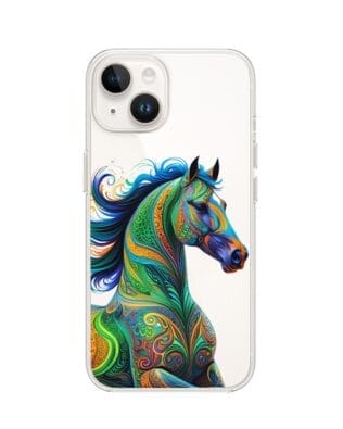 Etui do iPhone 14 przeźroczyste, silikonowe Flexi, Dzika Mandala, Koń