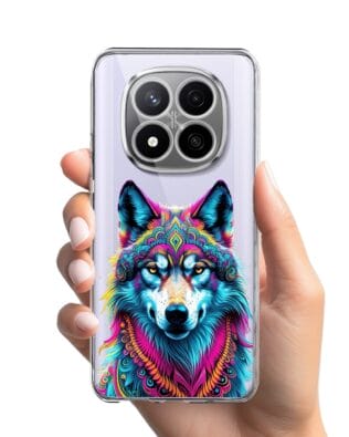 Etui do Xiaomi Redmi Note 14 Pro 4G przeźroczyste, silikonowe Flexi, Dzika Mandala, Wilk