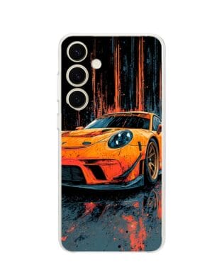 Etui do Samsung Galaxy S24 Plus przeźroczyste, silikonowe Flexi, Szybkie Auta, Pomarańczowa 911