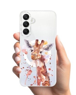Etui do Samsung Galaxy A25 5G z MagSafe przeźroczyste, silikonowe Flexi, Akwarelowe Zoo, Żyrafa