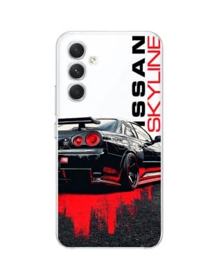 Etui do Samsung Galaxy A54 5G przeźroczyste, silikonowe Flexi, Szybkie Auta, czarny Skyline