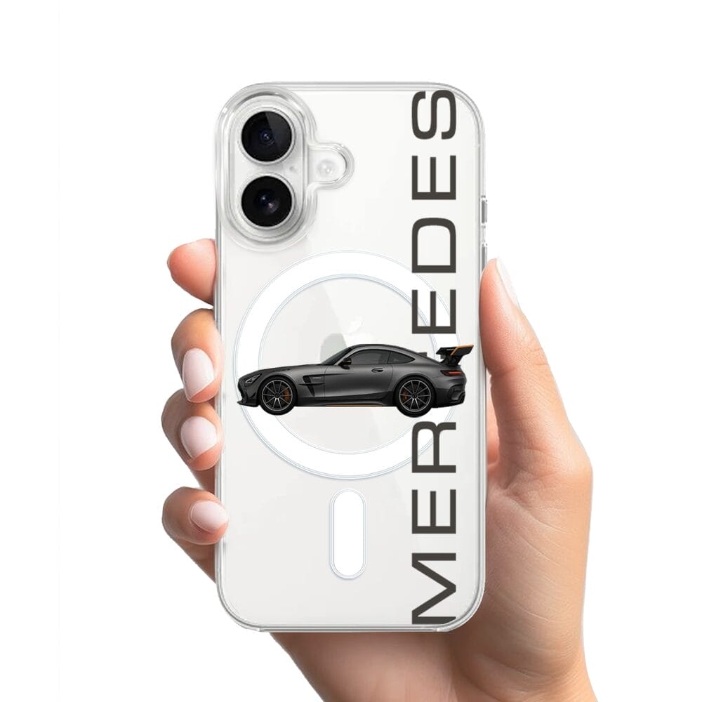 Etui do iPhone 16 Plus z MagSafe przeźroczyste, silikonowe Flexi, Szybkie Auta, Stalowe AMG-GT - obrazek 2