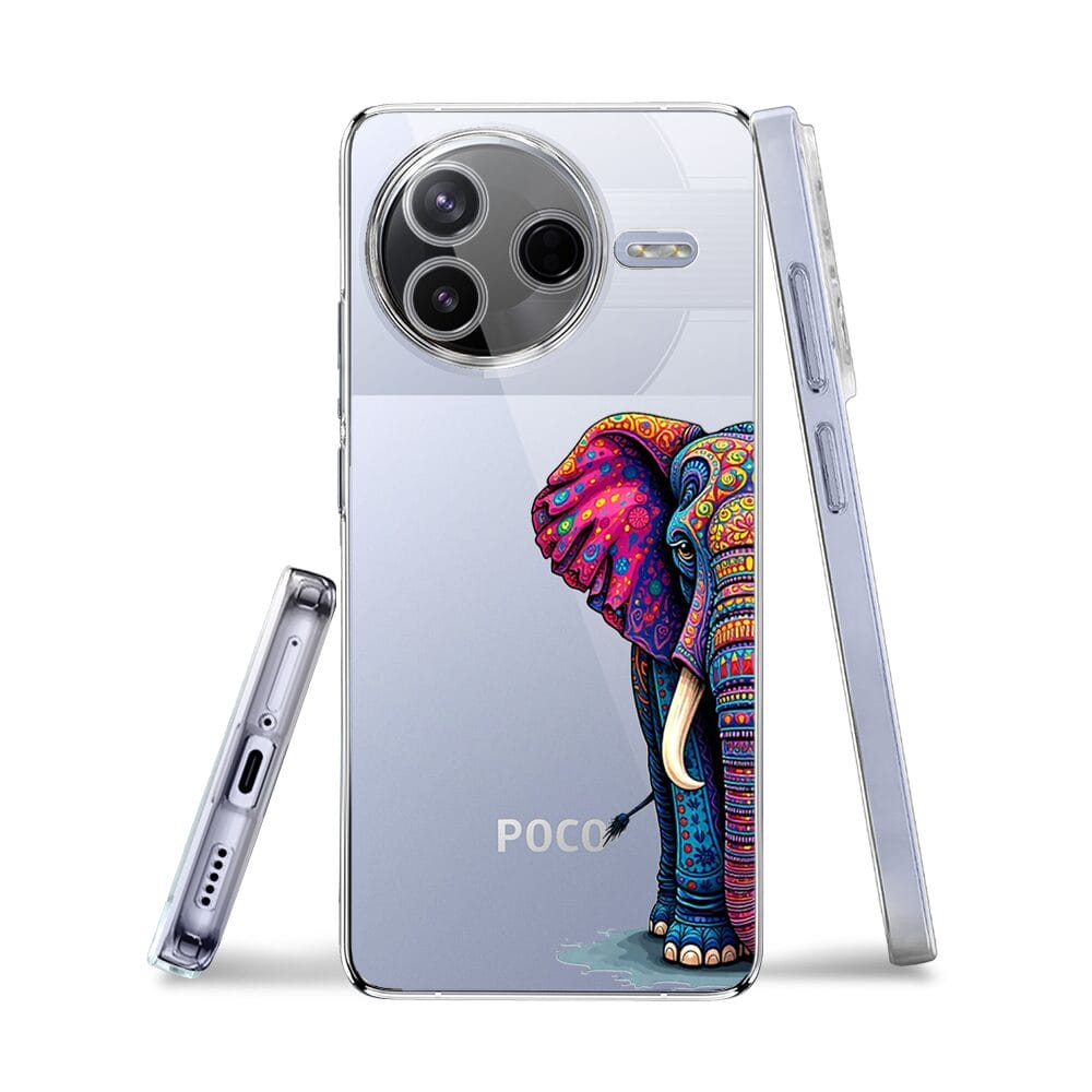 Etui do Xiaomi POCO F7 Pro przeźroczyste, silikonowe Flexi, Dzika Mandala, Słoń - obrazek 3