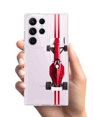 Etui do Samsung Galaxy S23 Ultra przeźroczyste, silikonowe Flexi, Szybkie Auta, czerwone F1