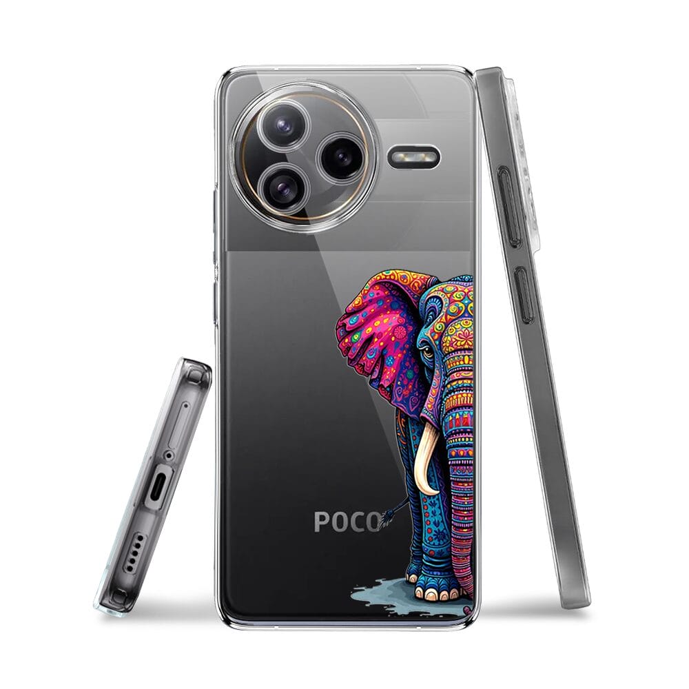 Etui do Xiaomi POCO F7 Ultra przeźroczyste, silikonowe Flexi, Dzika Mandala, Słoń - obrazek 3