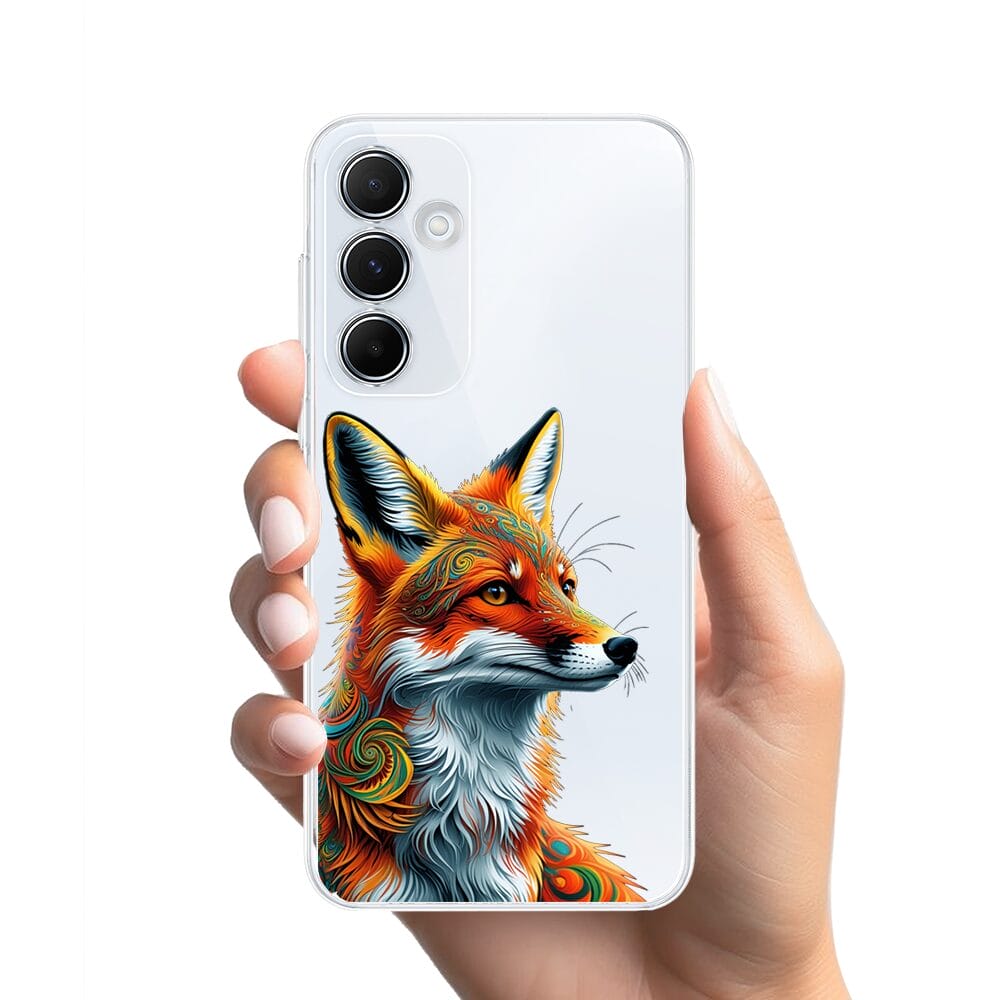 Etui do Samsung Galaxy A55 5G przeźroczyste, silikonowe Flexi, Dzika Mandala, Twarz lisa - obrazek 2