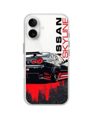 Etui do iPhone 16 Plus przeźroczyste, silikonowe Flexi, Szybkie Auta, czarny Skyline