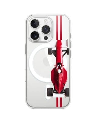 Etui do iPhone 16 Pro Max z MagSafe przeźroczyste, silikonowe Flexi, Szybkie Auta, czerwone F1