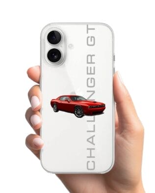 Etui do iPhone 16 przeźroczyste, silikonowe Flexi, Szybkie Auta, czerwony Challenger GT