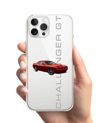 Etui do iPhone 12 Pro przeźroczyste, silikonowe Flexi, Szybkie Auta, czerwony Challenger GT