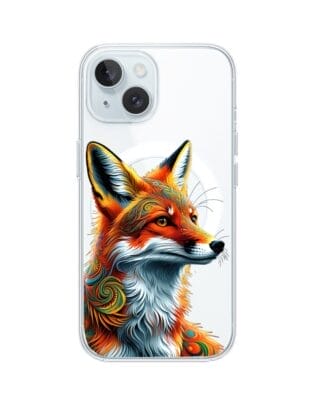 Etui do iPhone 15 Plus z MagSafe przeźroczyste, silikonowe Flexi, Dzika Mandala, Twarz lisa
