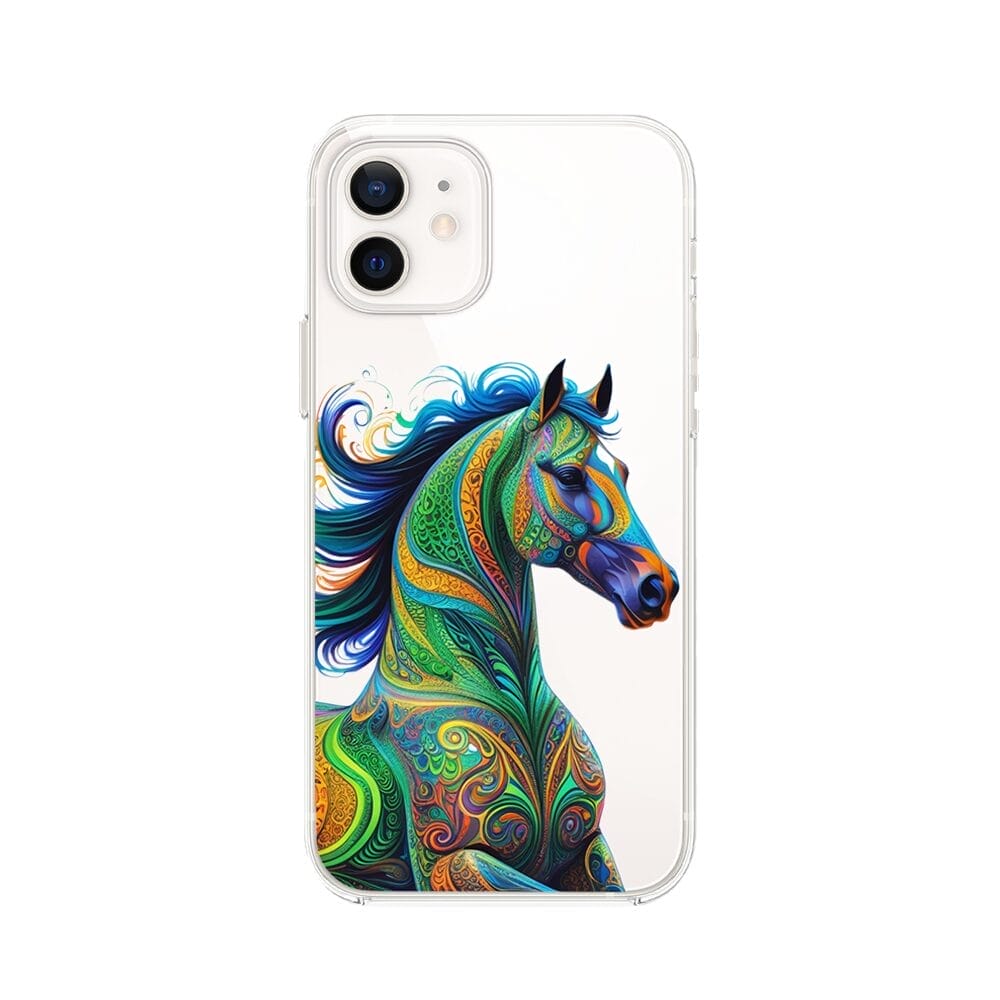 Etui do iPhone 12 Mini przeźroczyste, silikonowe Flexi, Dzika Mandala, Koń