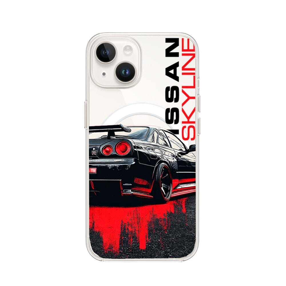 Etui do iPhone 13 Mini z MagSafe przeźroczyste, silikonowe Flexi, Szybkie Auta, czarny Skyline