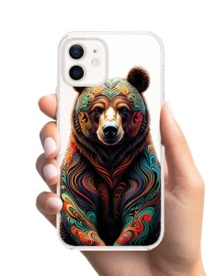Etui do iPhone 12 przeźroczyste, silikonowe Flexi, Dzika Mandala, Niedźwiedź