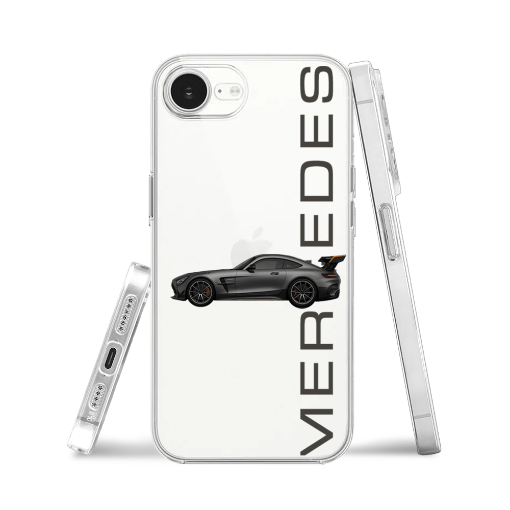 Etui do iPhone 16e przeźroczyste, silikonowe Flexi, Szybkie Auta, Stalowe AMG-GT - obrazek 3