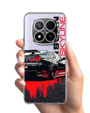 Etui do Xiaomi Redmi Note 14 Pro 4G przeźroczyste, silikonowe Flexi, Szybkie Auta, czarny Skyline
