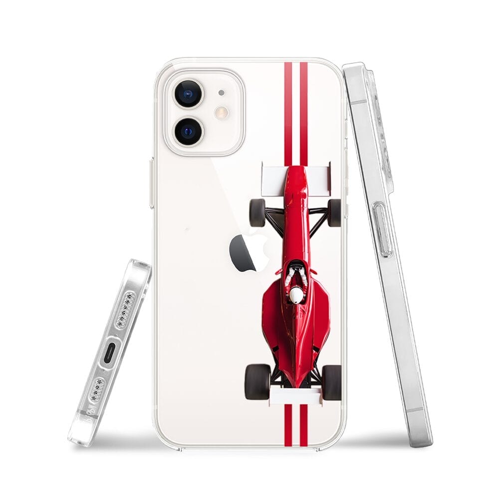 Etui do iPhone 12 Mini przeźroczyste, silikonowe Flexi, Szybkie Auta, czerwone F1 - obrazek 3