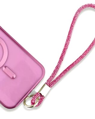 Krótka smycz, pasek na nadgarstek do telefonu, ciemny różowy, błyszcząca